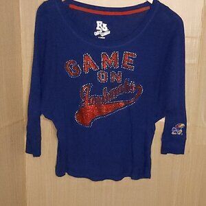University Of Kansas E5 Blue Game On Shimmer Dolman Sleeve Wide Neck Top XL